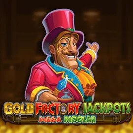 Gold Factory Jackpots Mega Moolah online game logo by Aurum Signature Studios on blazesspinscasino.com